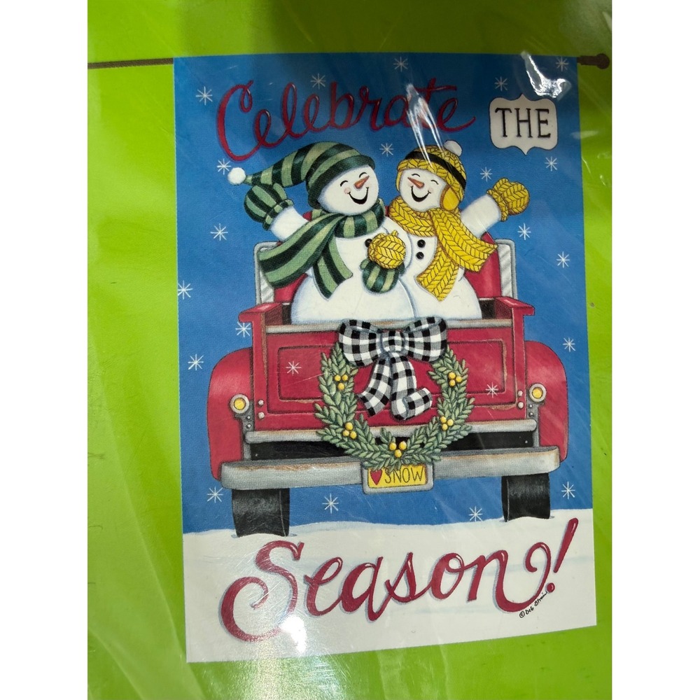 Rain or Shine Snowmen Red Truck Porch Flag 28x40 Double Sided Winter 26-3532-50